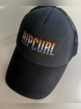 Rip Curl Black Hat with Multicolor Stripe Logo womens rainbow embroidered cap